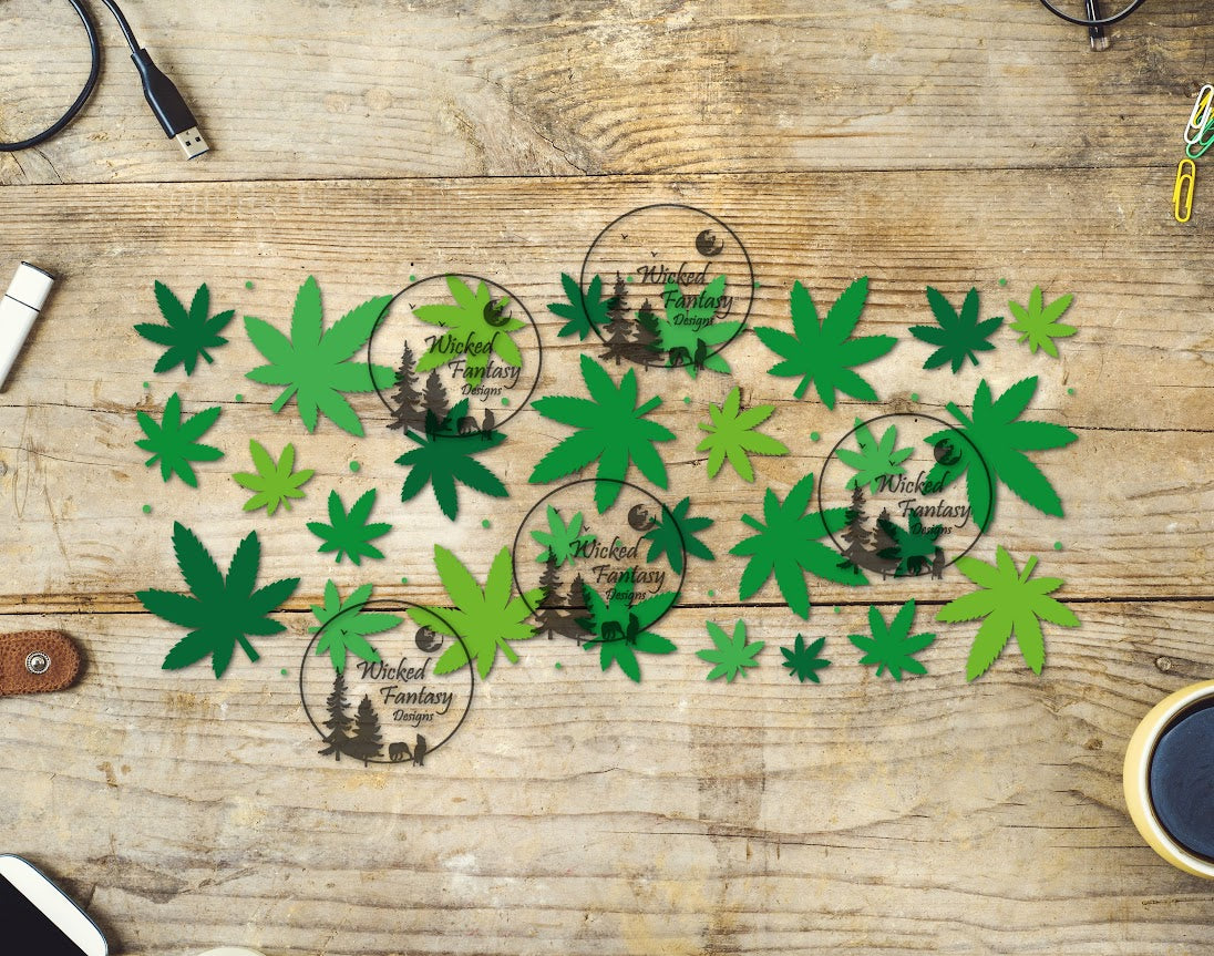 UVDTF Magic Leaves Cannabis 420 16oz 40oz Tumbler Wrap Element