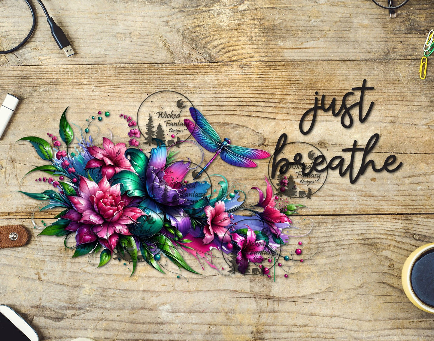 UVDTF Just Breathe Dragonfly and Flower Arrangement