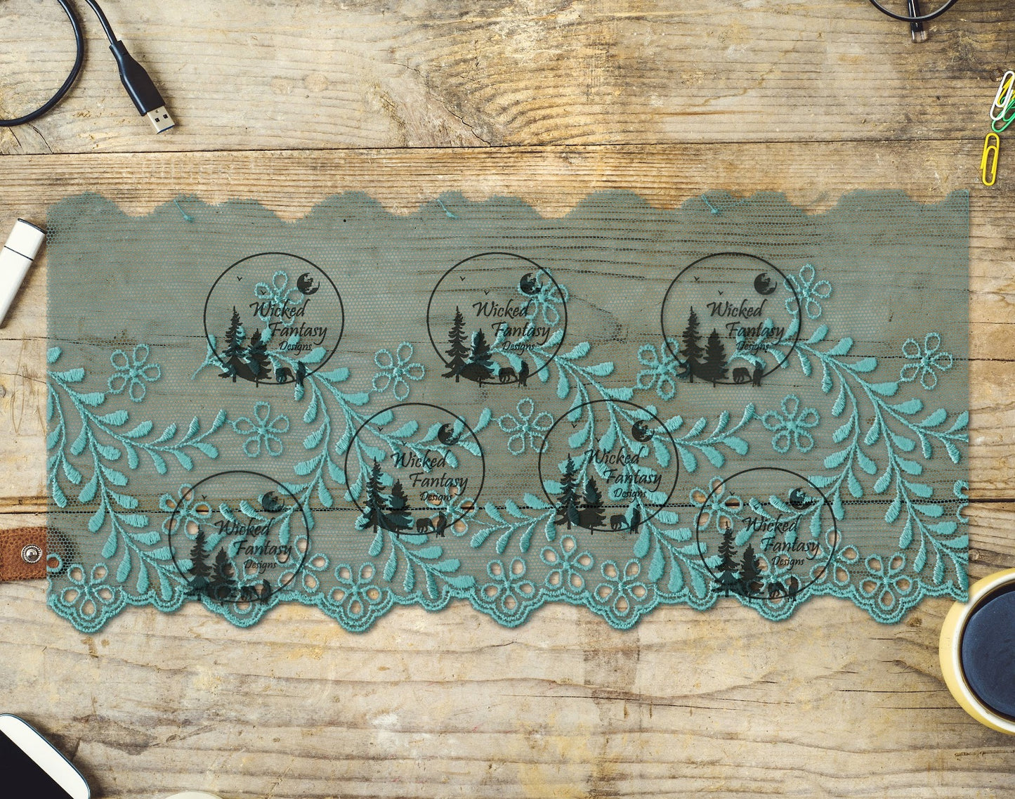 UVDTF Teal Lace and Tulle Border Element 11"