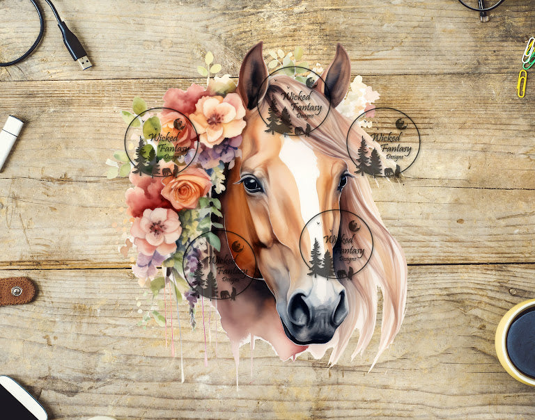 UVDTF Palomino Horse with Flower Arrangement