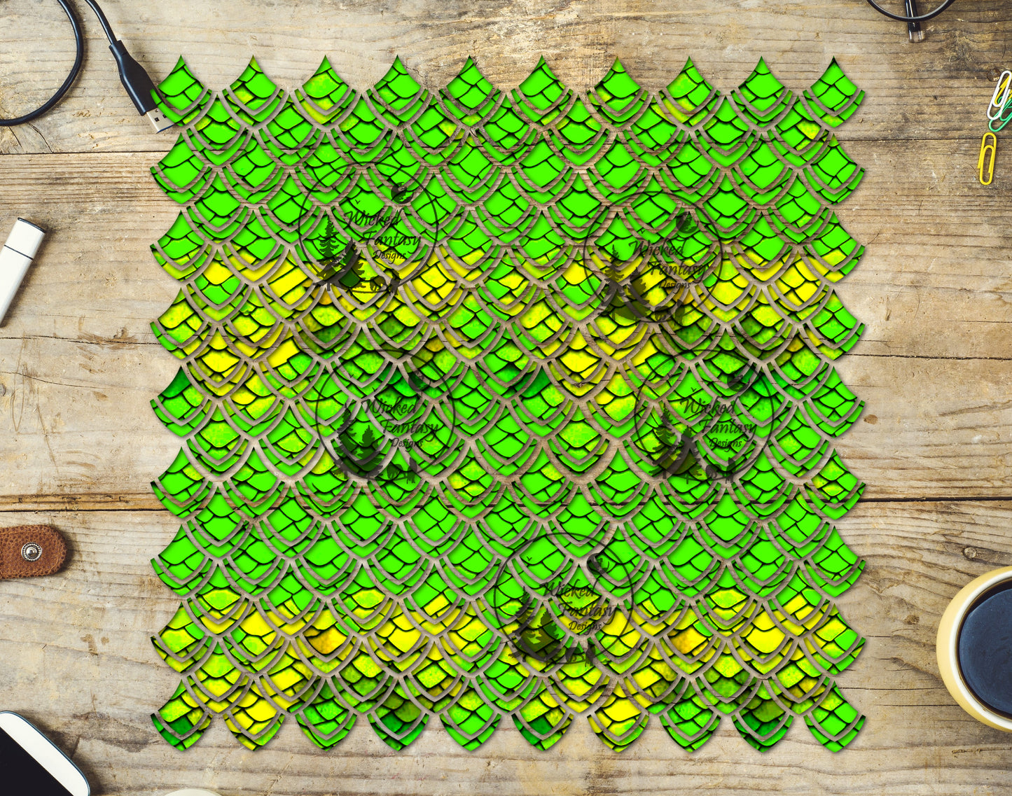 UVDTF Lime Yellow Dragon Scales 10"x10" Element