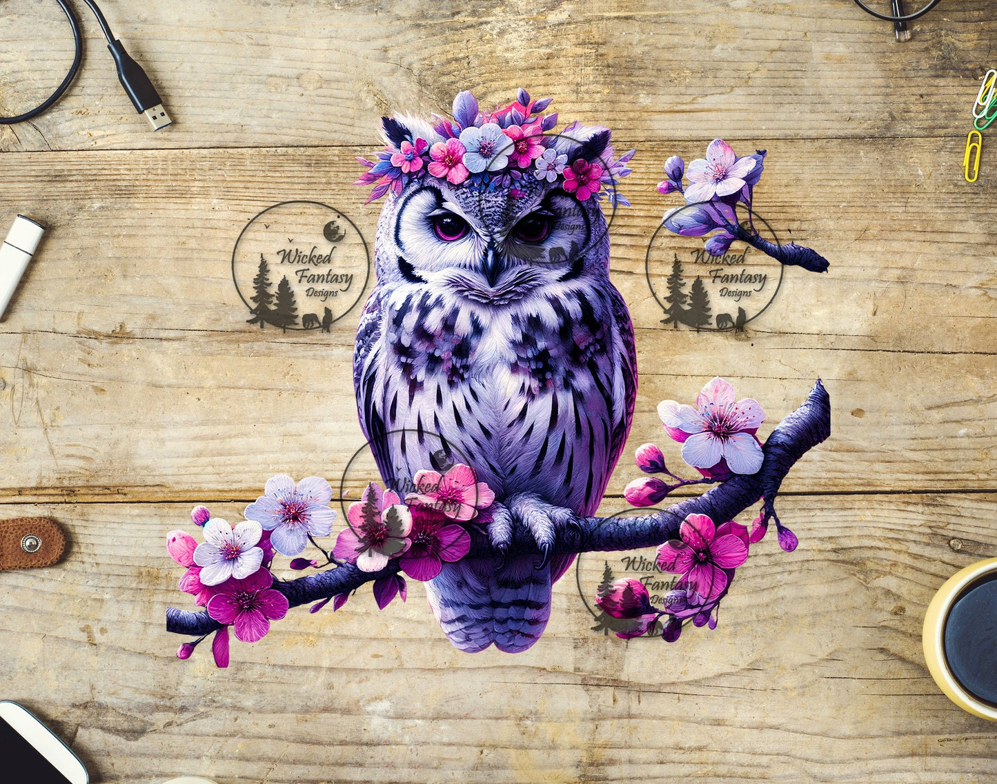 UVDTF Pink and Purple Owl on a Branch
