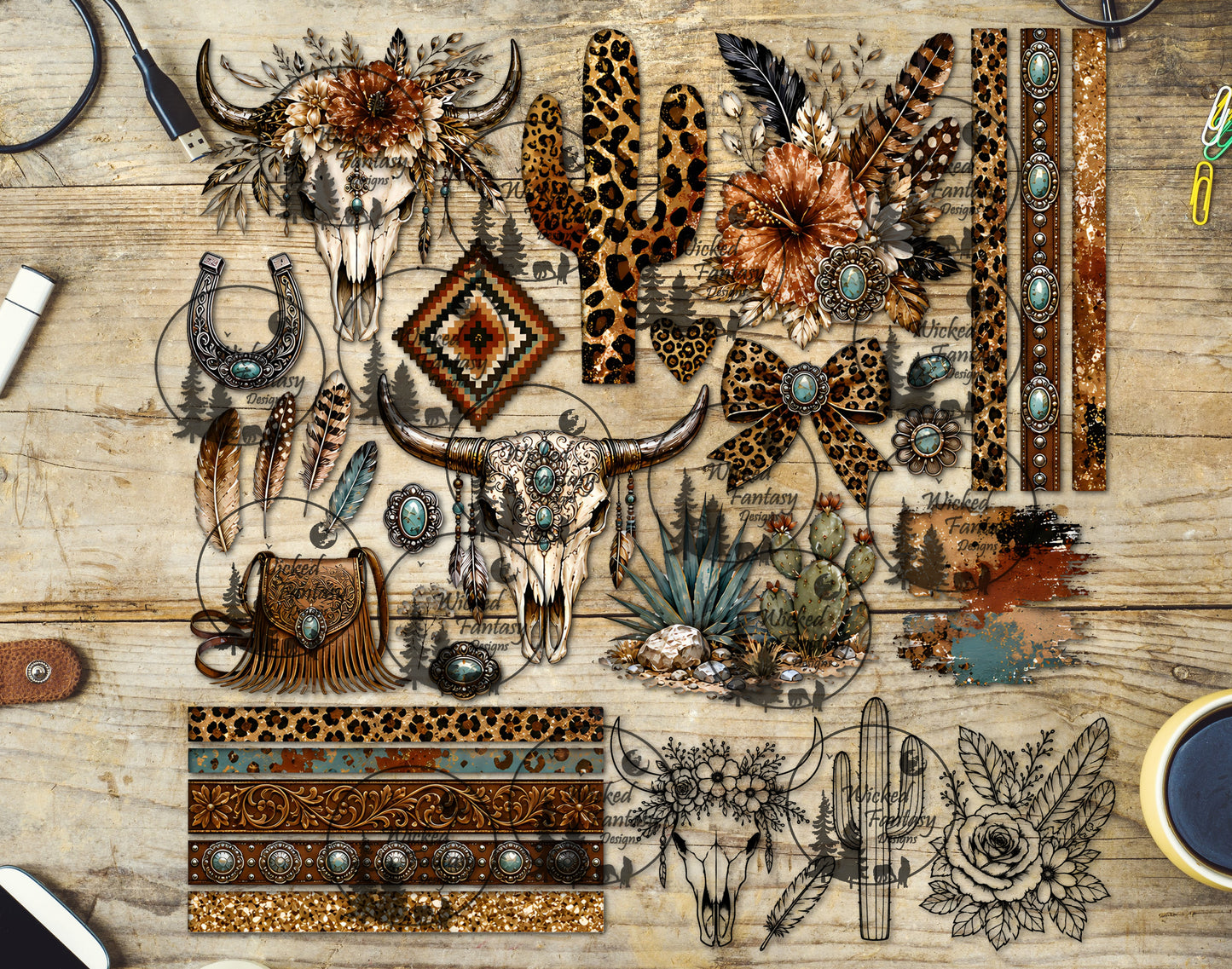 UVDTF Leopard Western Cow Skulls Element Sheet