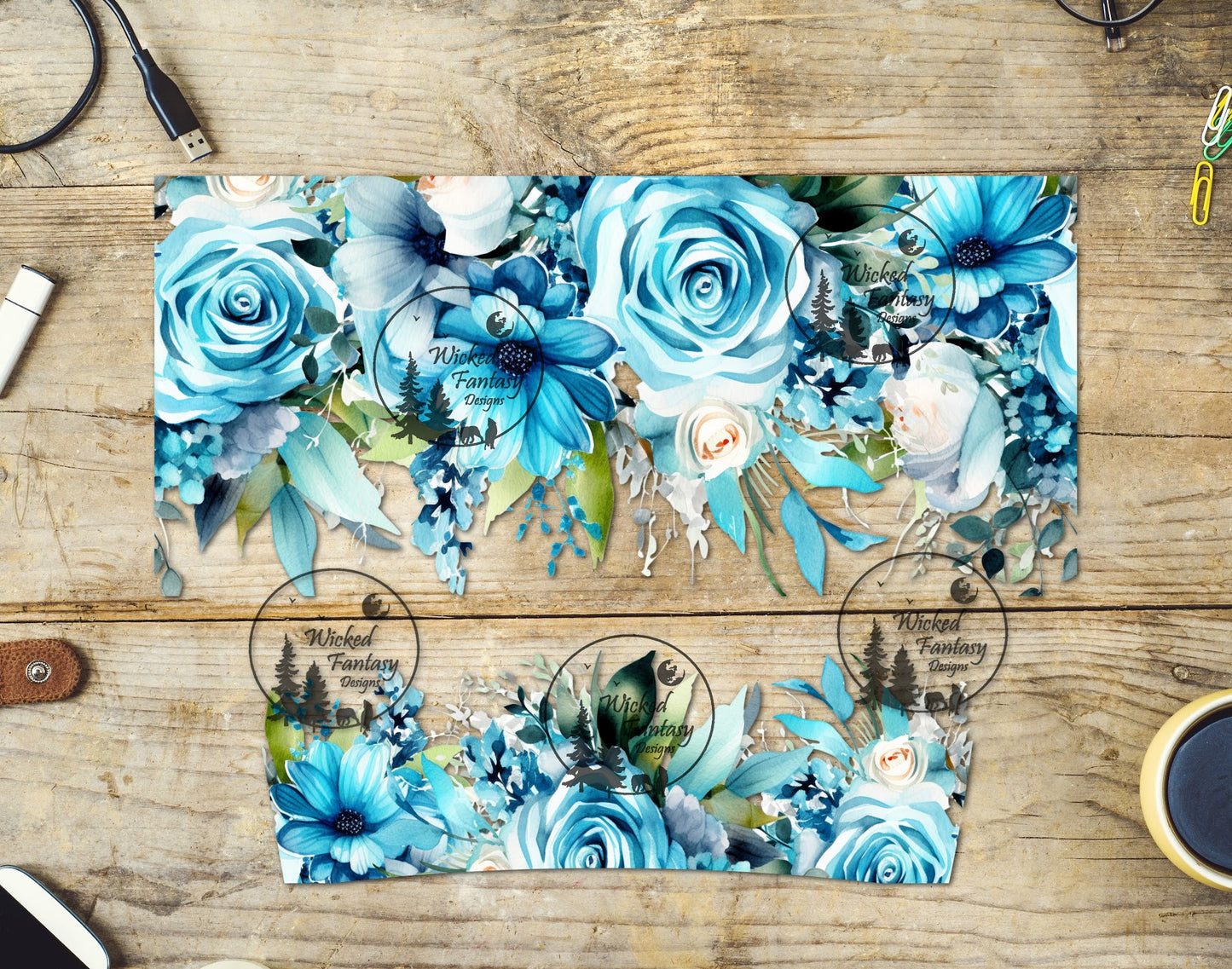 UVDTF Aqua Floral 16oz 40oz Element Multiple Sizes