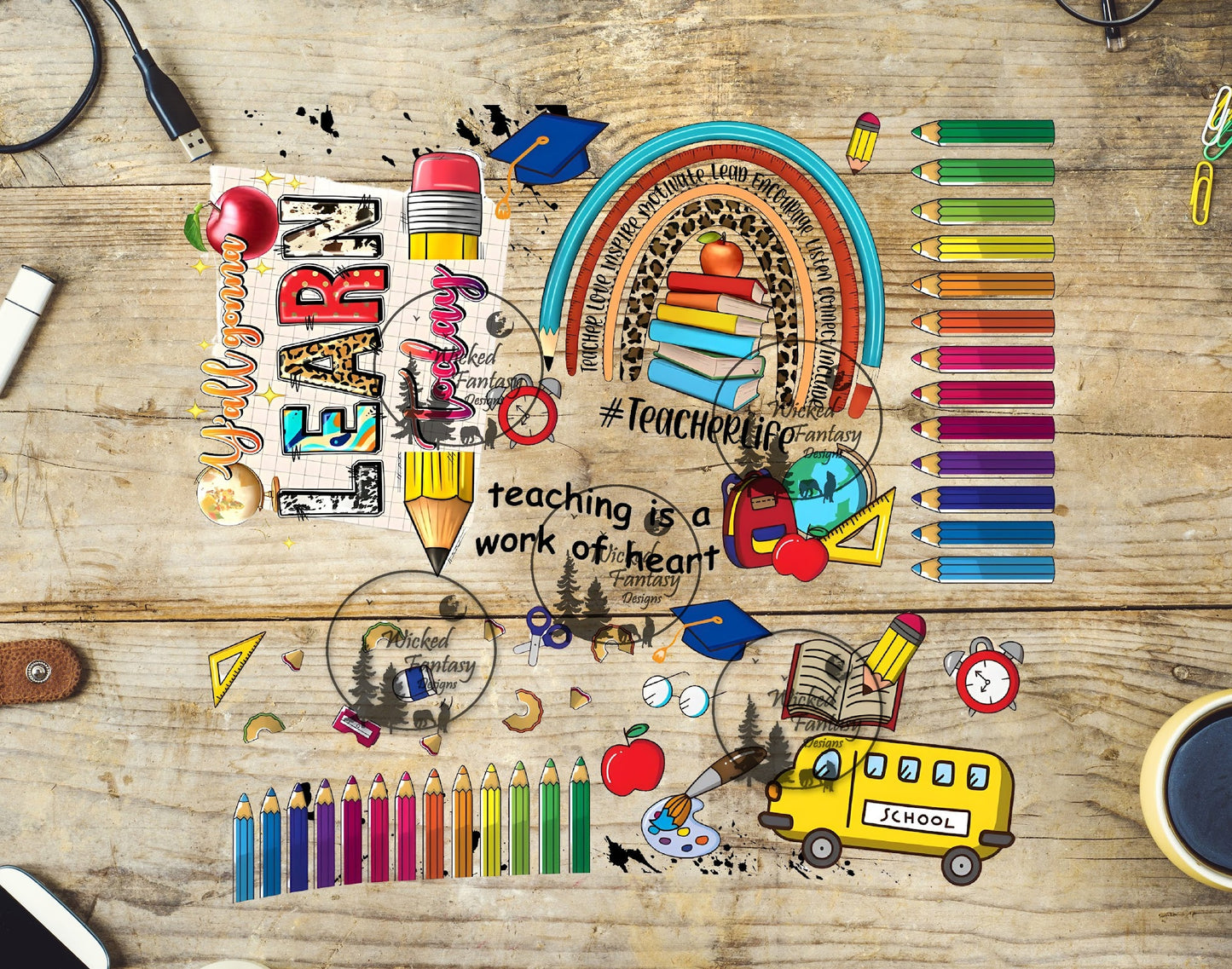 UVDTF Teaching is a Work of Heart Element 40oz 16oz Multiple Sizes