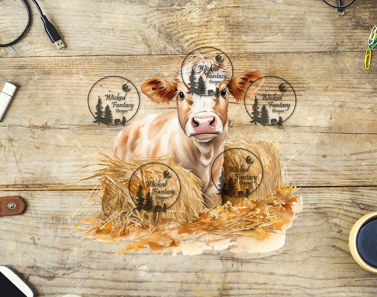 UVDTF Cow with Straw Bales