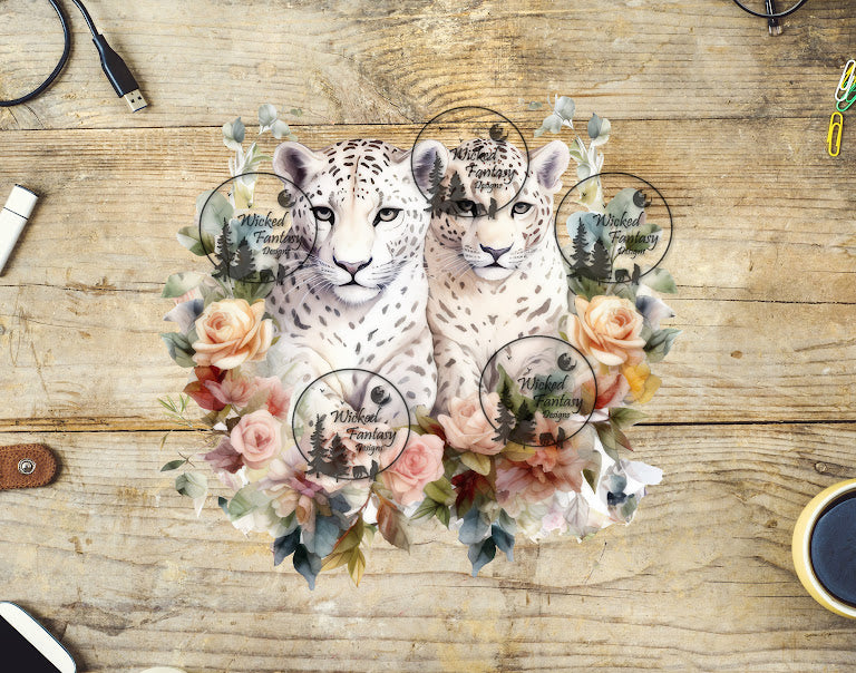 UVDTF White Leopards with Roses