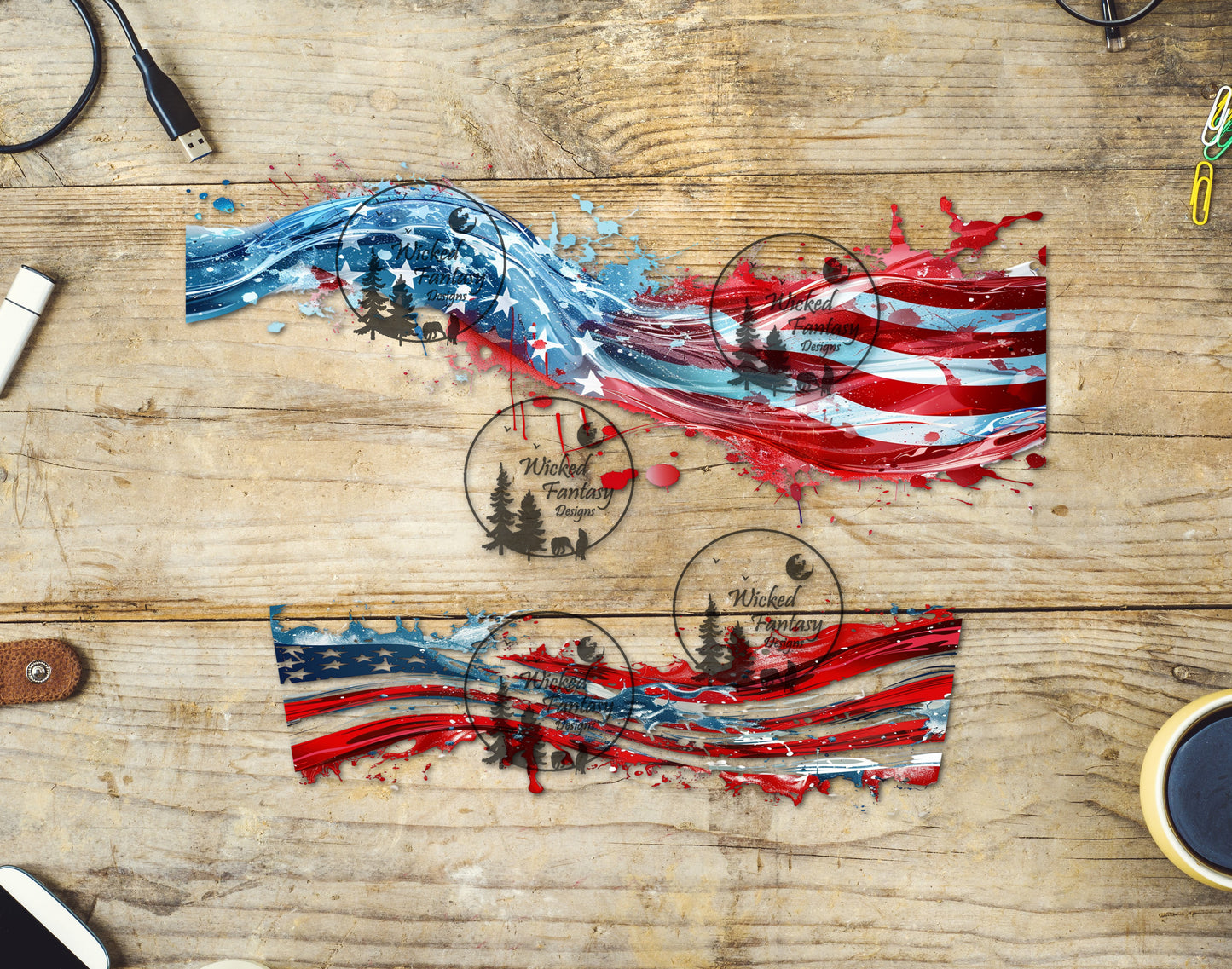 UVDTF Fluid Dynamics American Flag 40oz 16oz Element Multiple Sizes