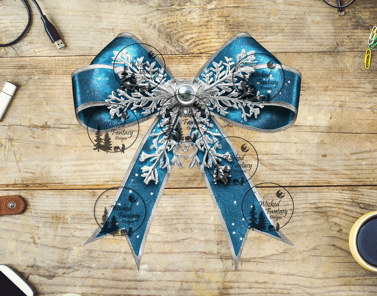 UVDTF Blue Bow with Snowflakes