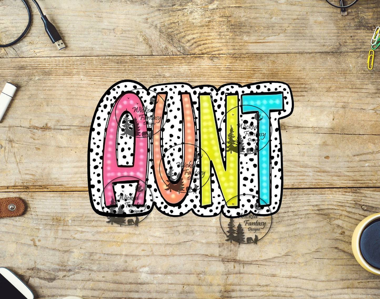 UVDTF Aunt Pastel with Polka Dots 16oz 40oz Tumbler Wrap Element