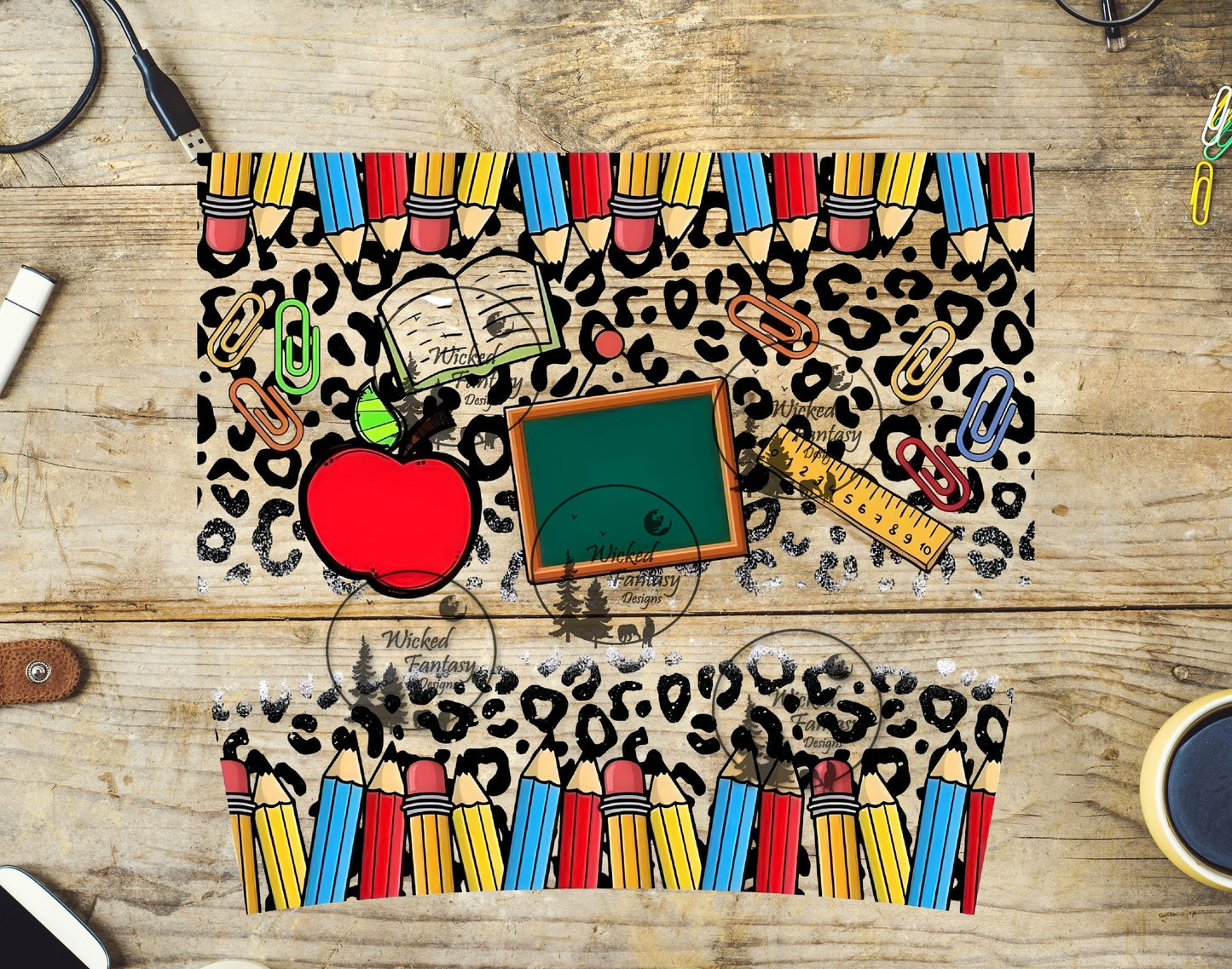 UVDTF Pencils and Leopard Print Teacher Element 40oz 16oz Multiple Sizes