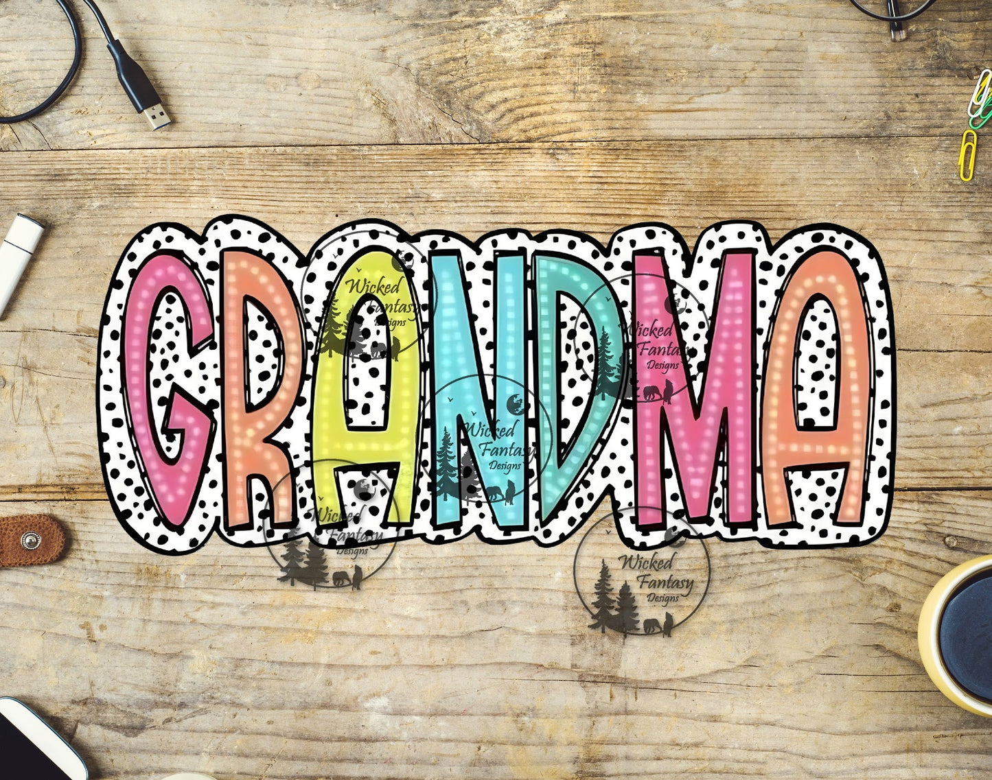 UVDTF Grandma Pastel with Polka Dots 16oz 40oz Tumbler Wrap Element