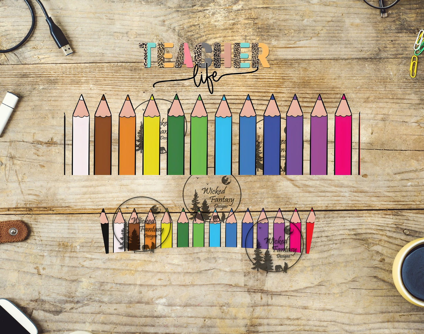 UVDTF Teacher Life Color Pencils Element 40oz 16oz Multiple Sizes