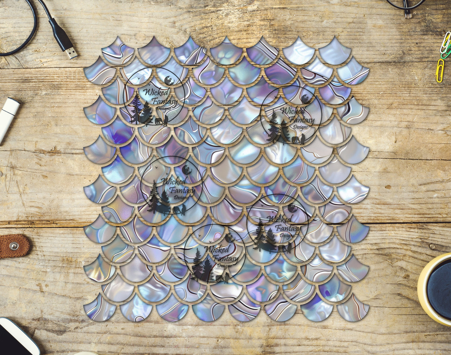 UVDTF Faux Blue Opal Mermaid Scales 10"x10" Element