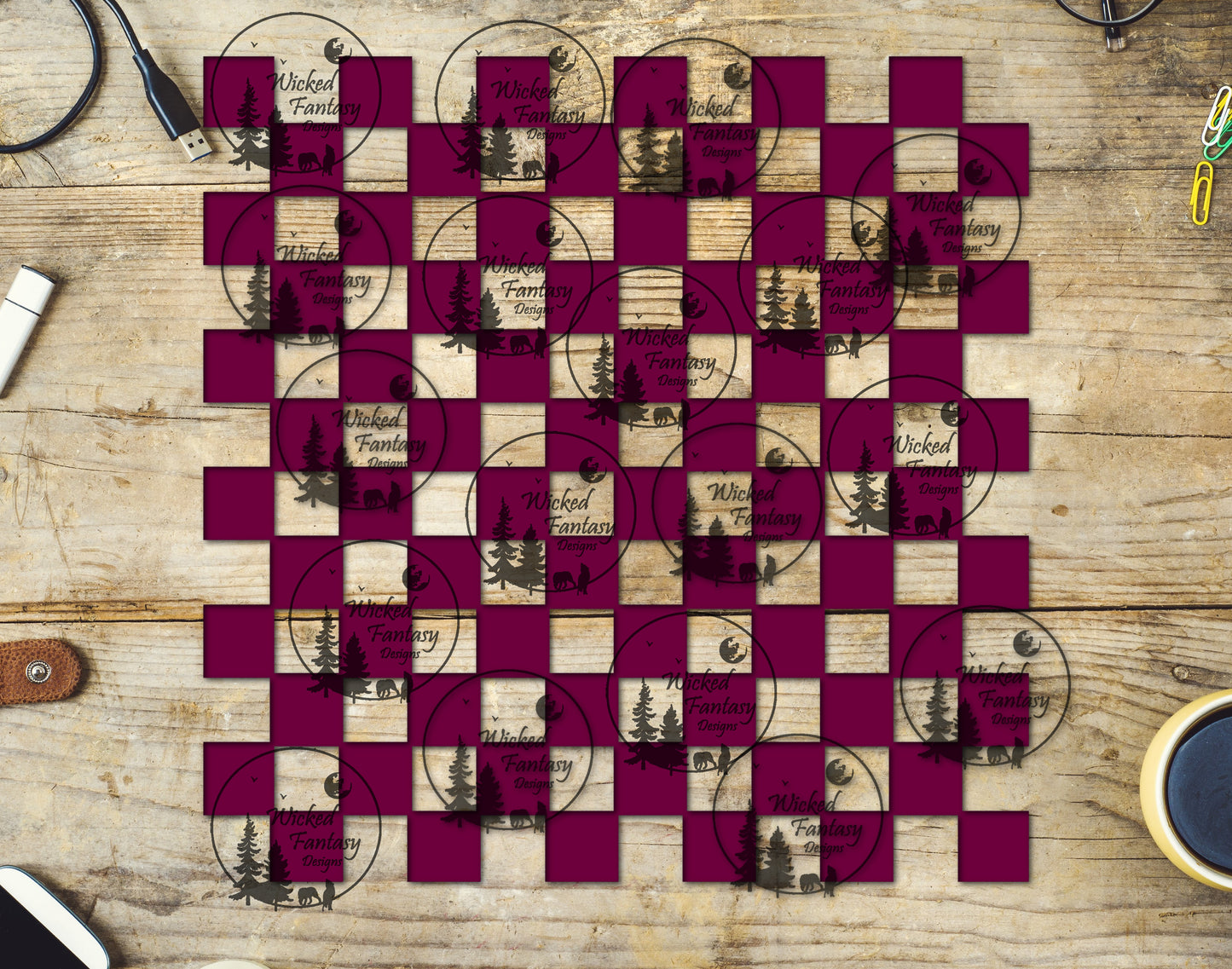 UVDTF Magenta Checkered 20oz 30oz 10"x10"