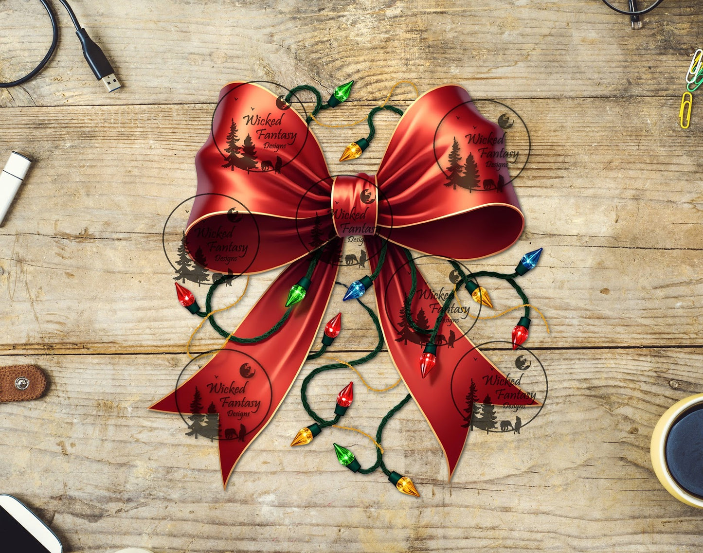 UVDTF Red Bow with LIghts