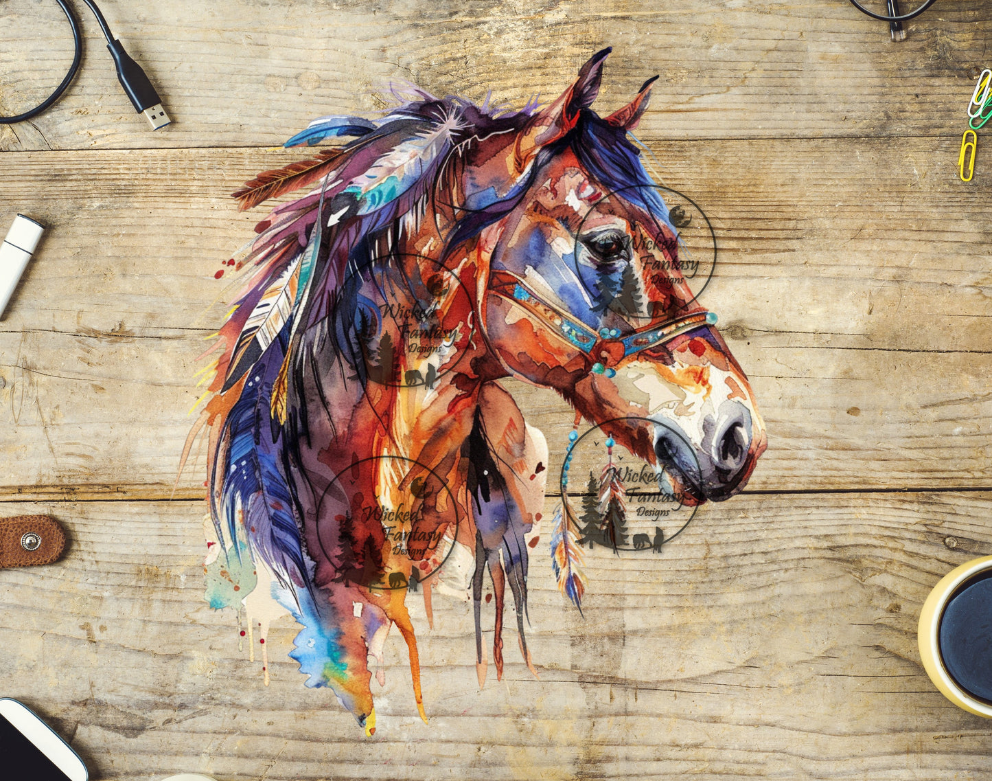 UVDTF Watercolor Native Horse with Feathers