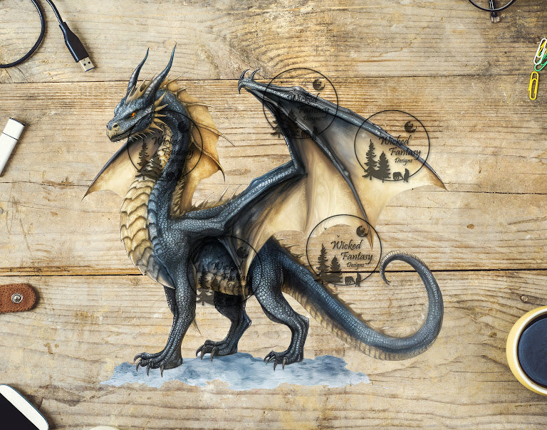 UVDTF Black and Gold Regal Dragon
