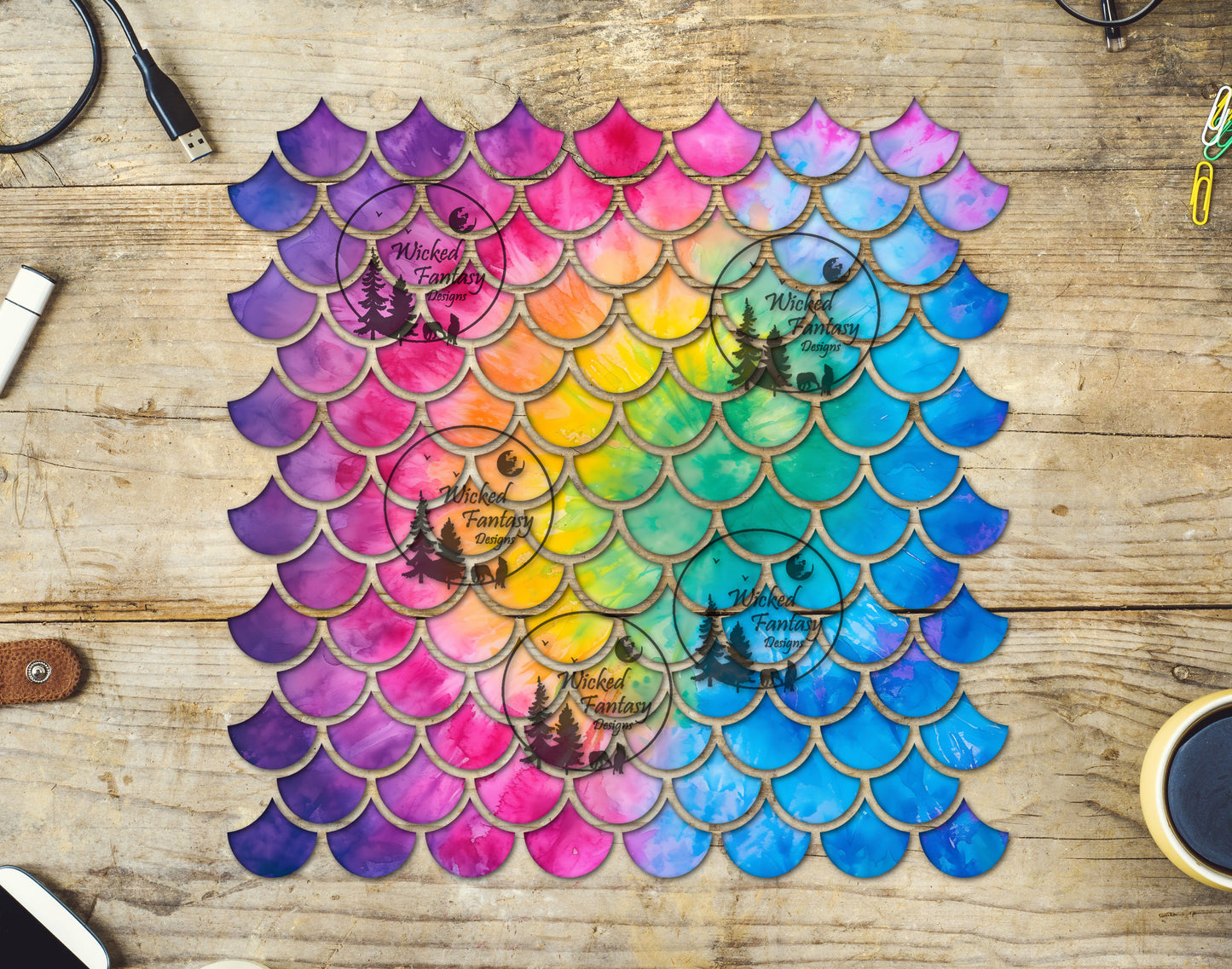 UVDTF Tie Dye Mermaid Scales 10"x10" Element