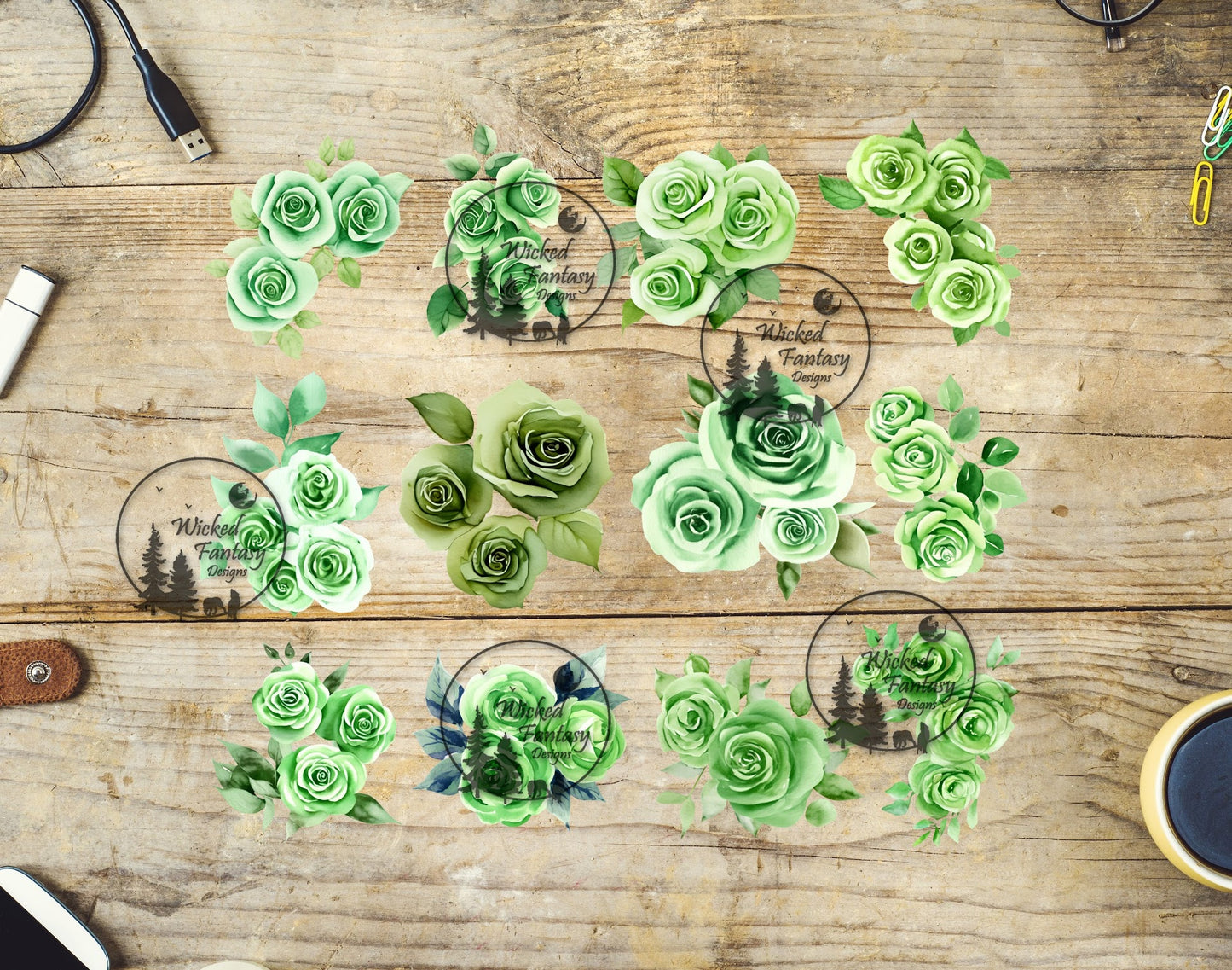UVDTF Spring Green Roses 10"x10" Element
