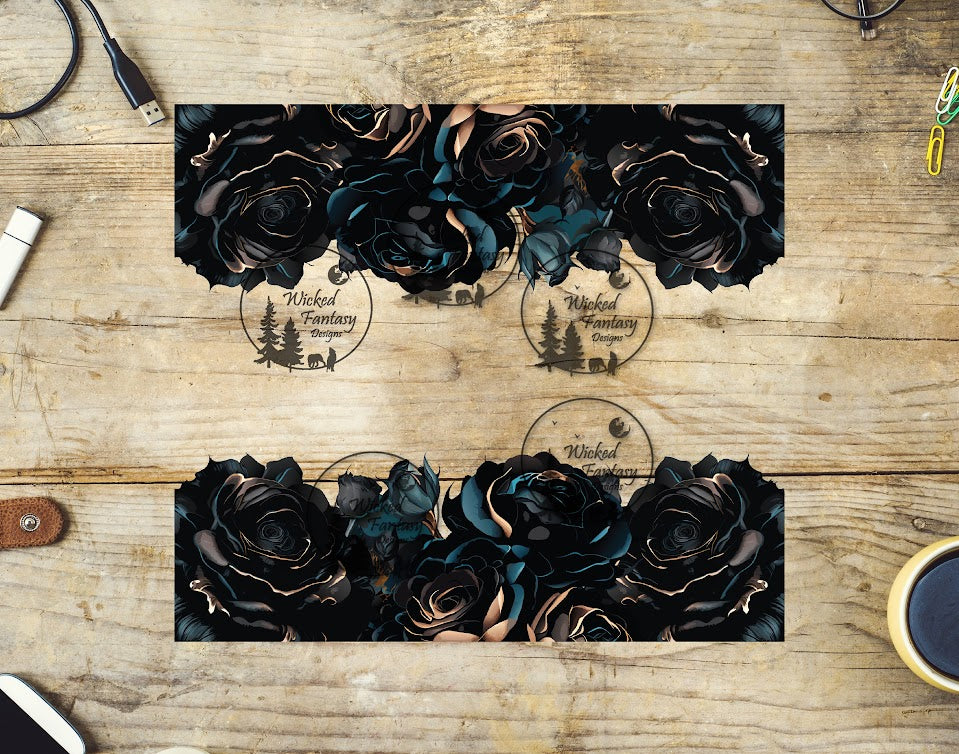 UVDTF Gilded Teal and Black Roses 20oz 30oz 10"x10" Element
