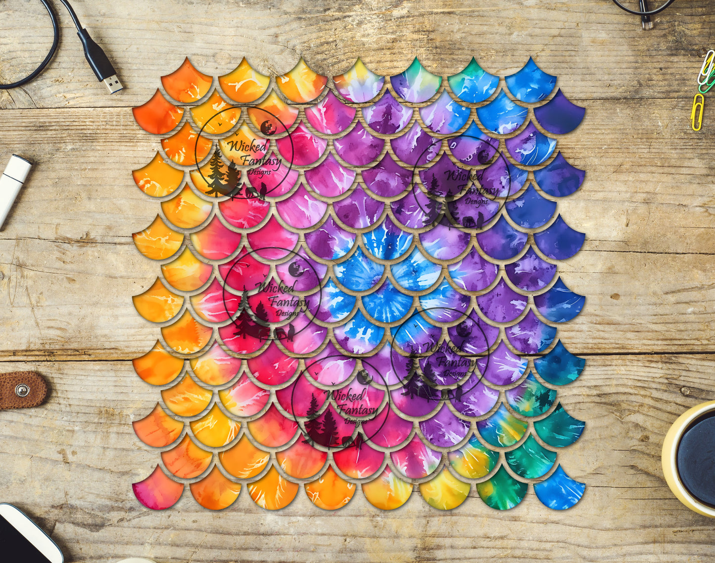 UVDTF Tie Dye Swirls Mermaid Scales 10"x10" Element
