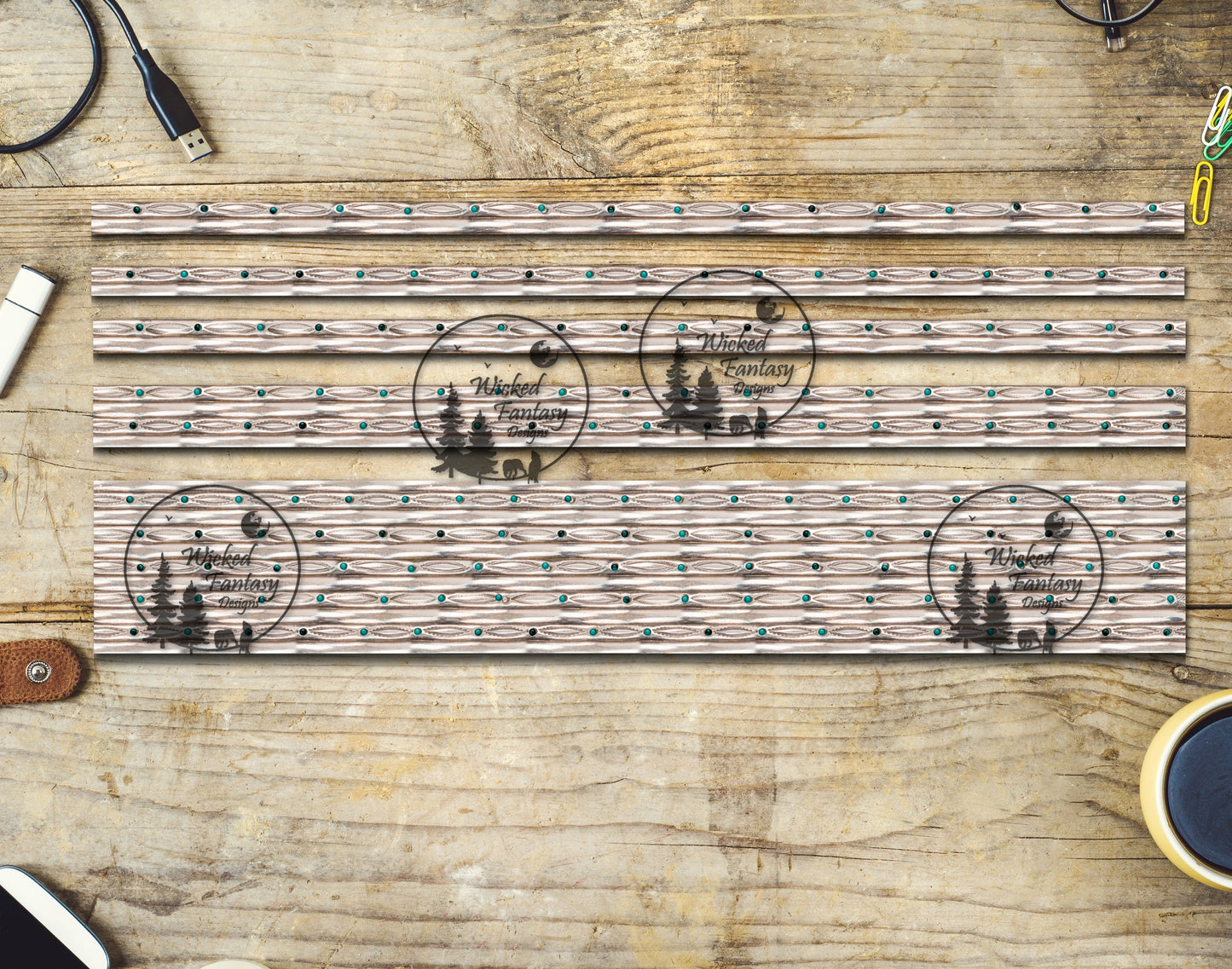 UVDTF Element Engraved Silver Striping with Turquoise Accents