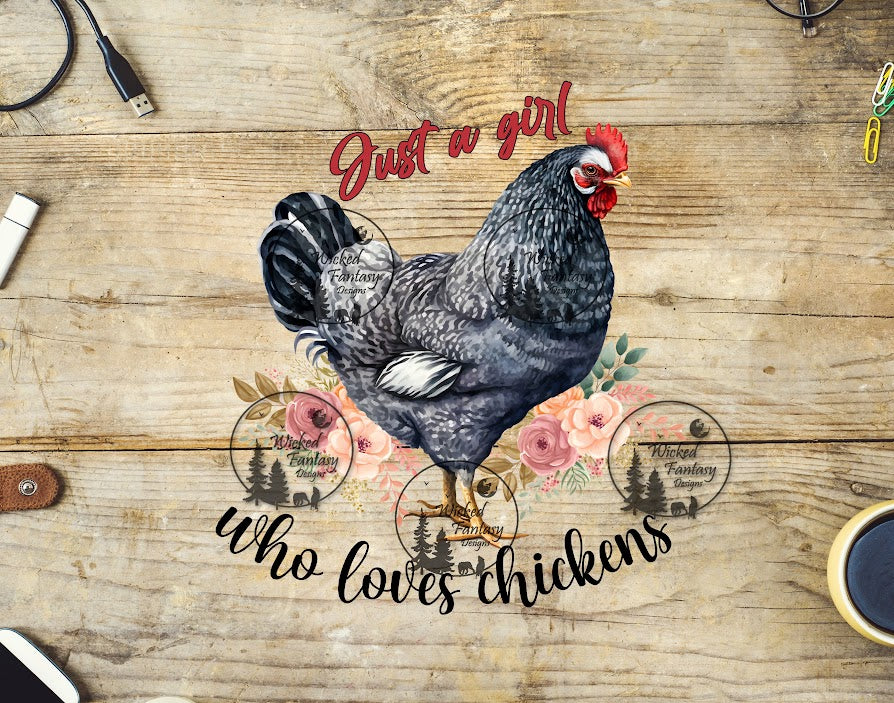 UVDTF Just a Girl Who Loves Chickens Barred Rock and Flowers
