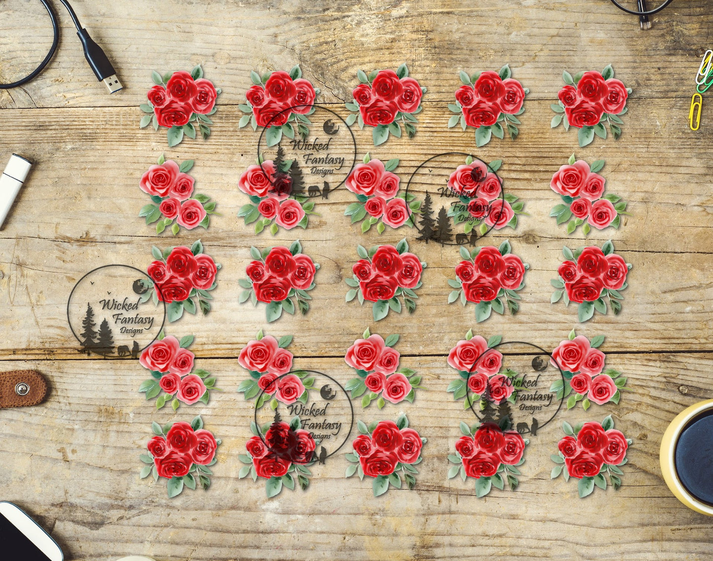 UVDTF Red Roses 10"x10" Element