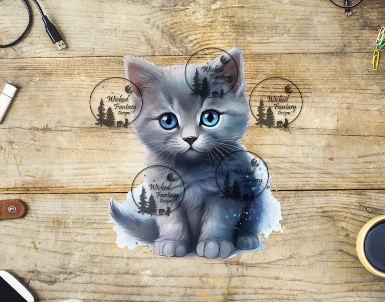 UVDTF Cute Baby Blue Grey Kitten
