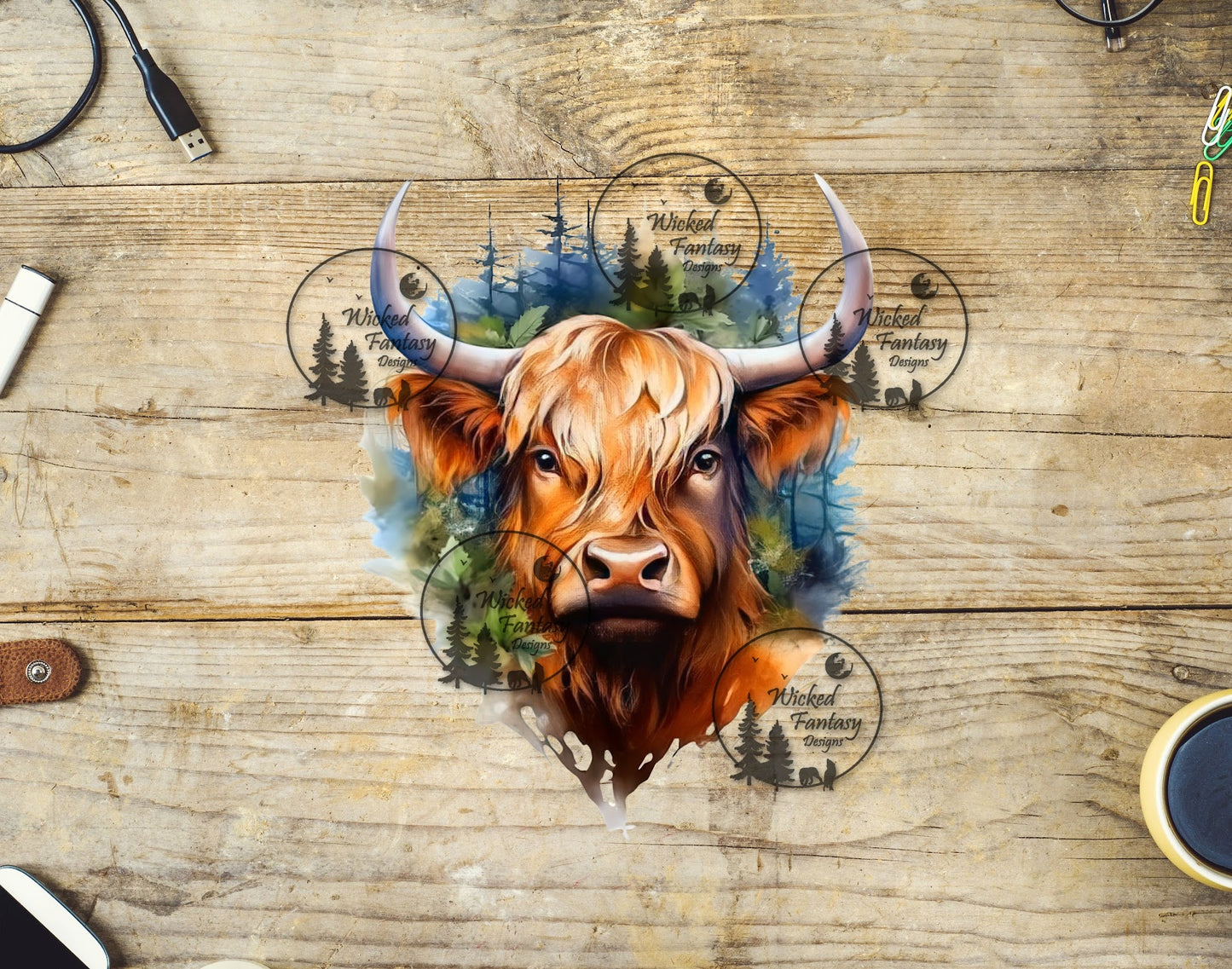 UVDTF Highland Cow with Forest in Background