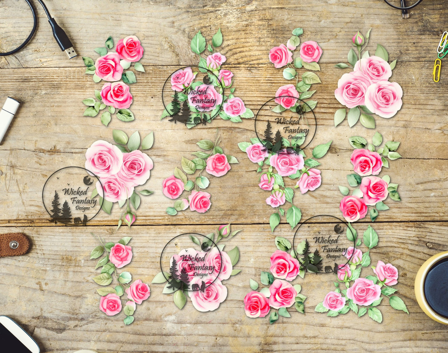 UVDTF Pink Roses 10"x10" Element