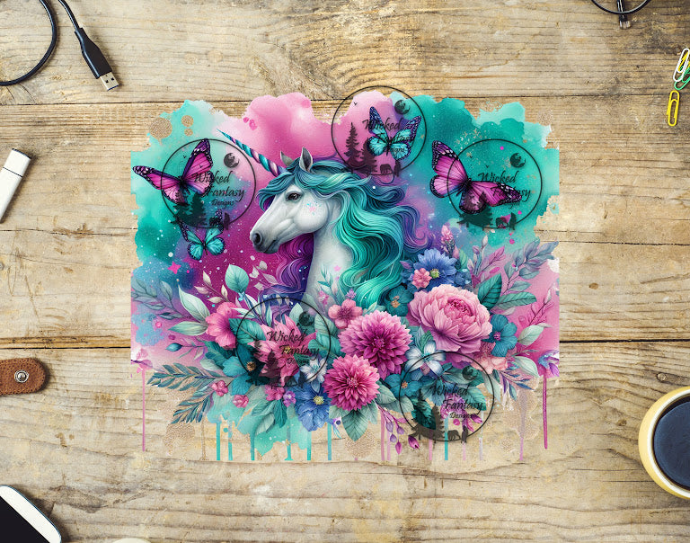 UVDTF Pink and Teal Unicorn and Butterflies