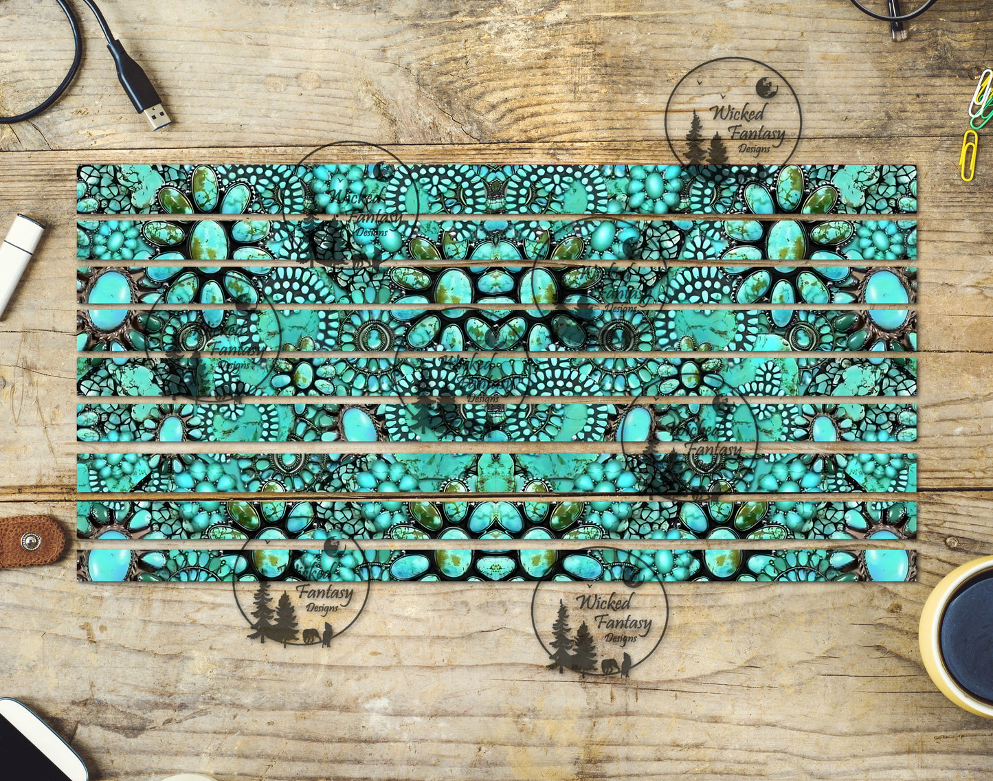 UVDTF Turquoise Concho Collage Striping 6x12" element