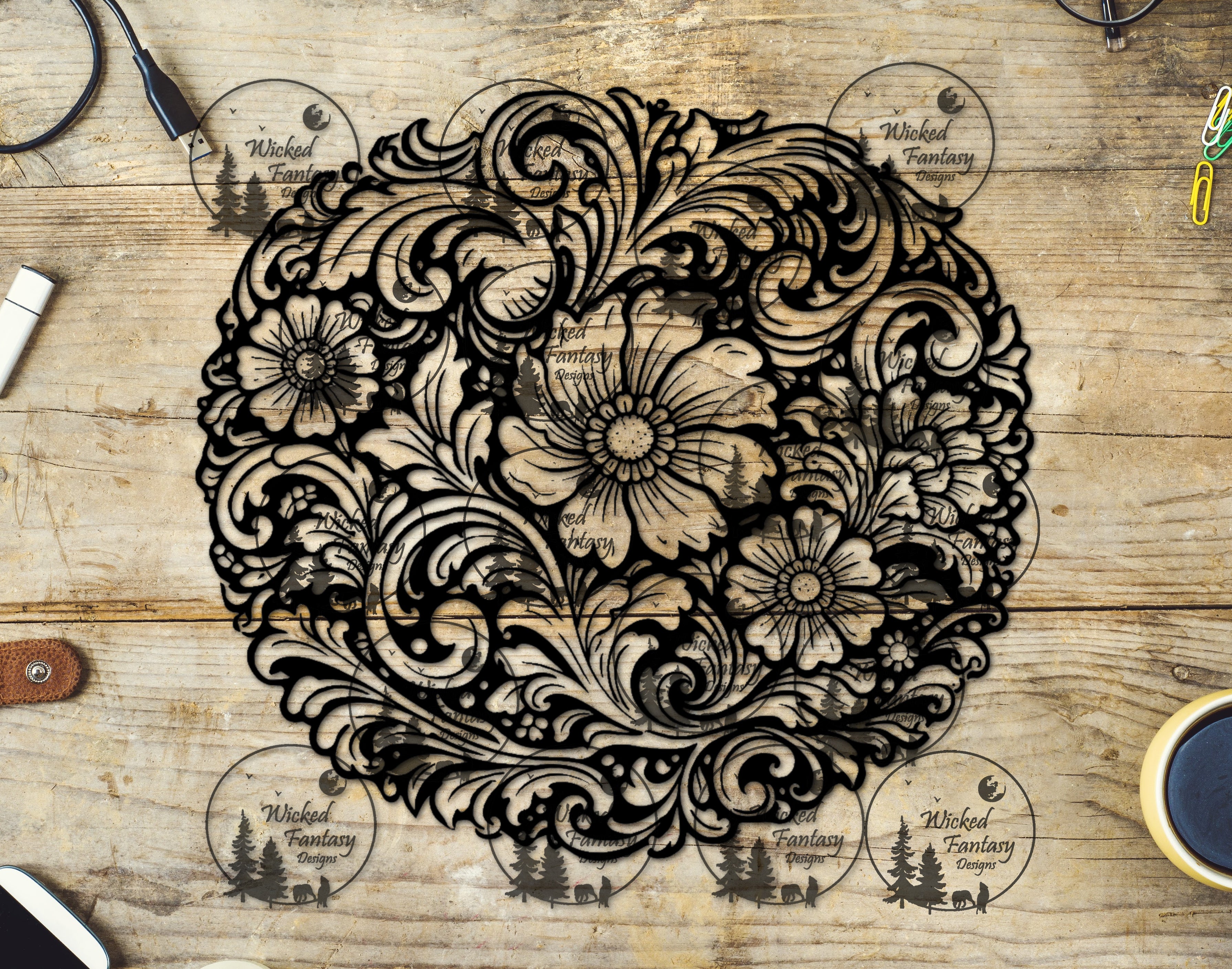 UVDTF Tooled Leather Line Art – Wicked Fantasy Designs