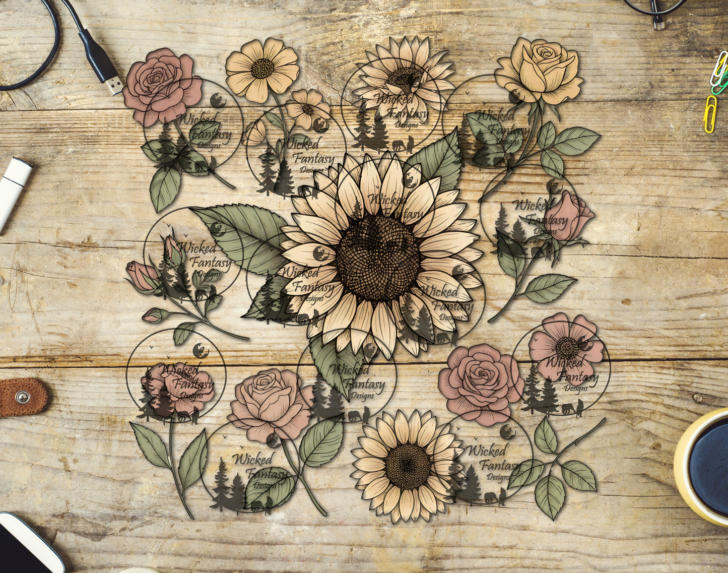UVDTF Pale Sunflowers 20oz 30oz 10x10"