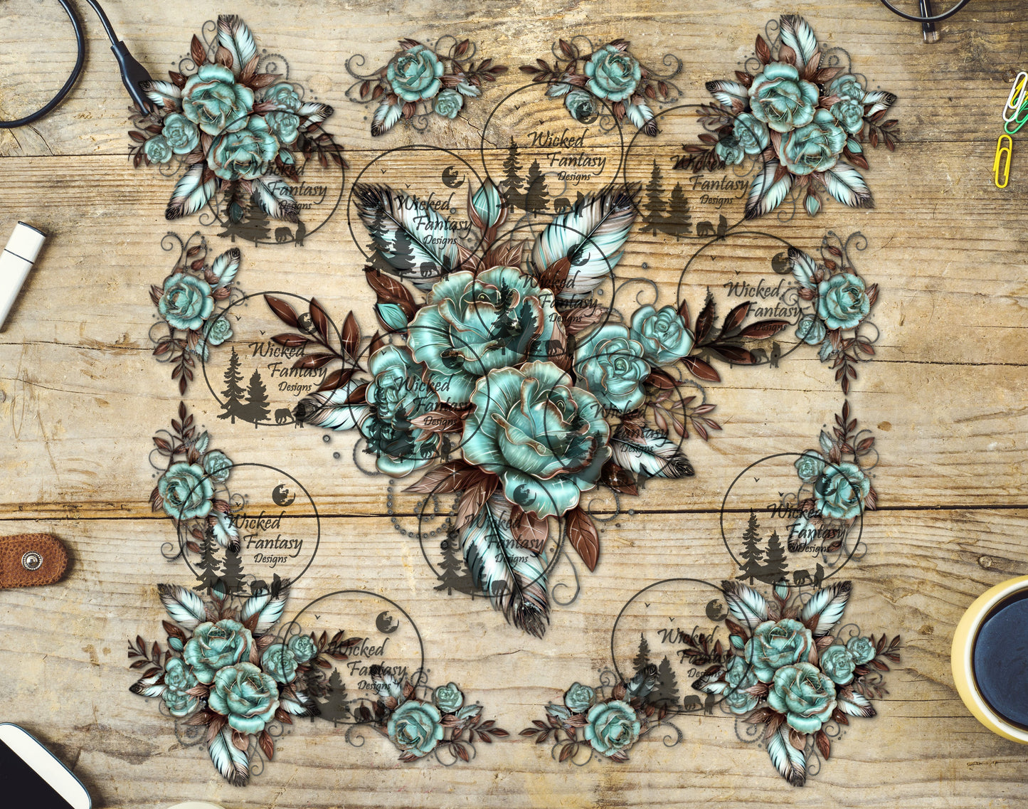 UVDTF Boho Aqua Florals 20oz 30oz 10x10"