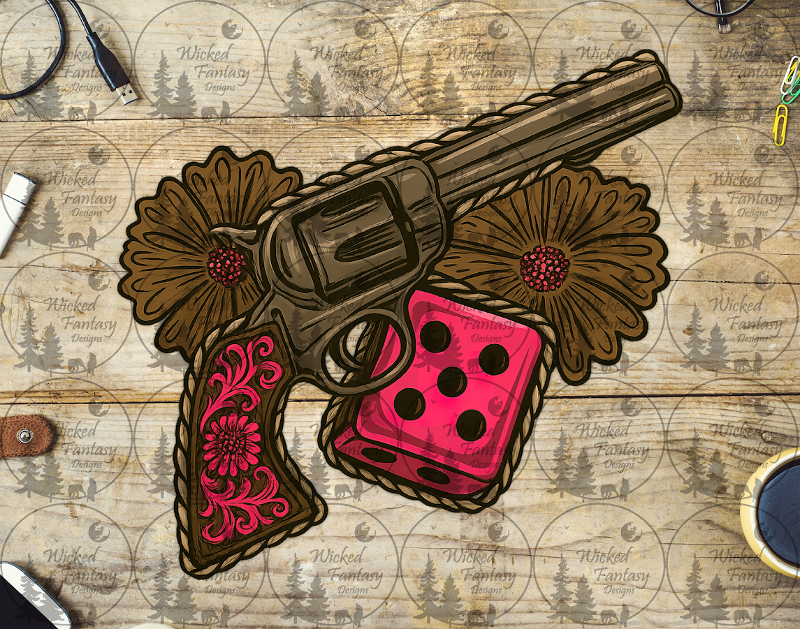 UVDTF Tooled Floral and Dice with Pink Accents