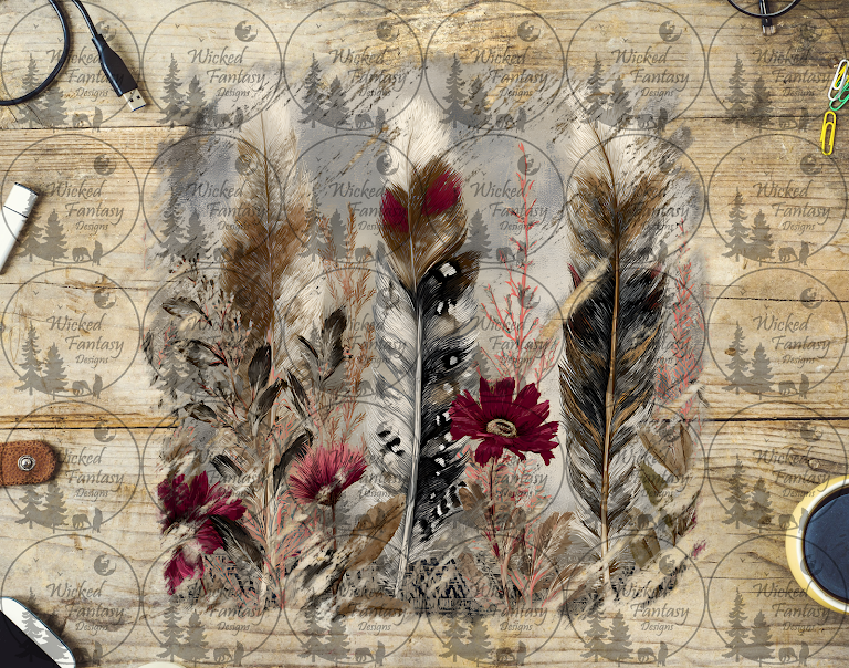 UVDTF Grunge Feather Floral