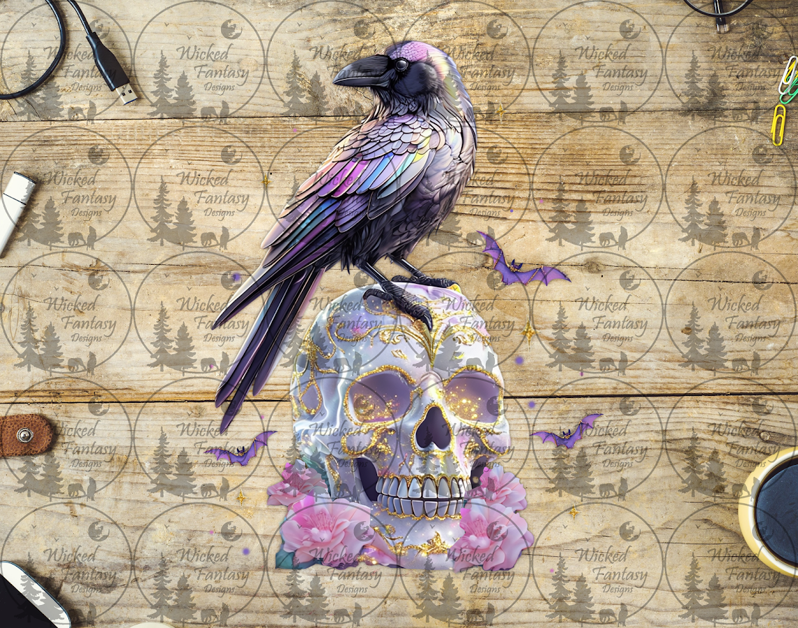 UVDTF Crow on Skull and Flowers