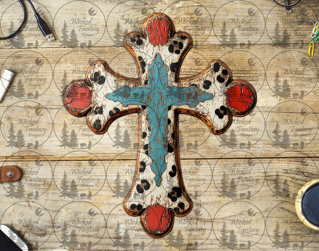 UVDTF Grungy Leopard Print Wooden Cross
