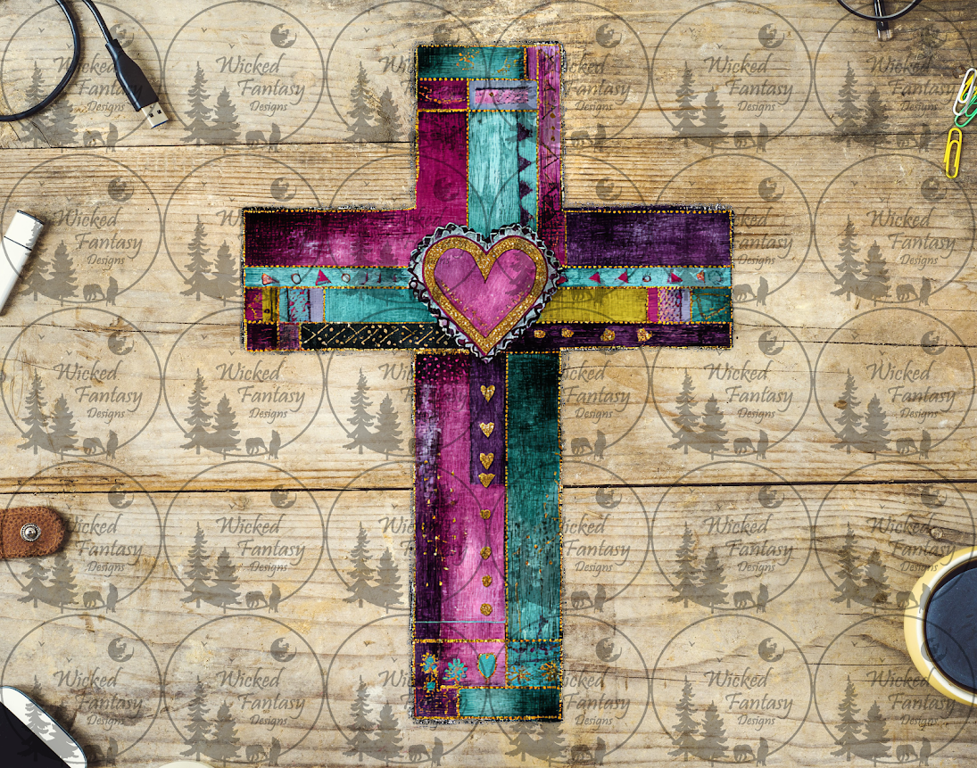 UVDTF Colorful Patchwork Grunge Cross