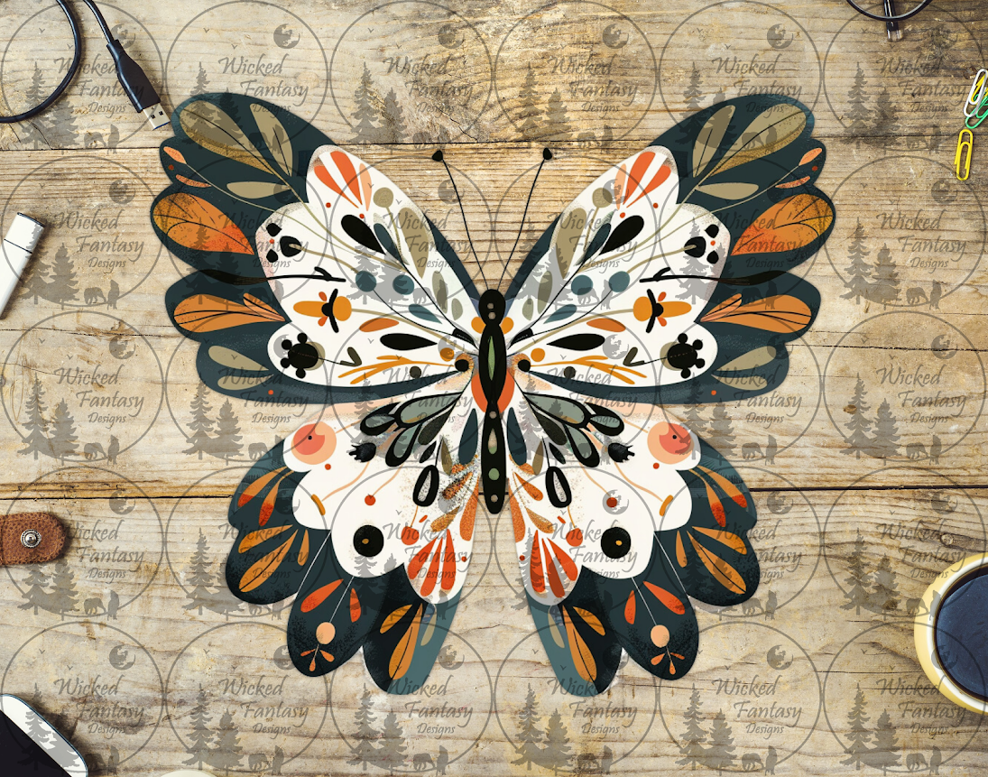 UVDTF Folk Art White and Grey Butterfly