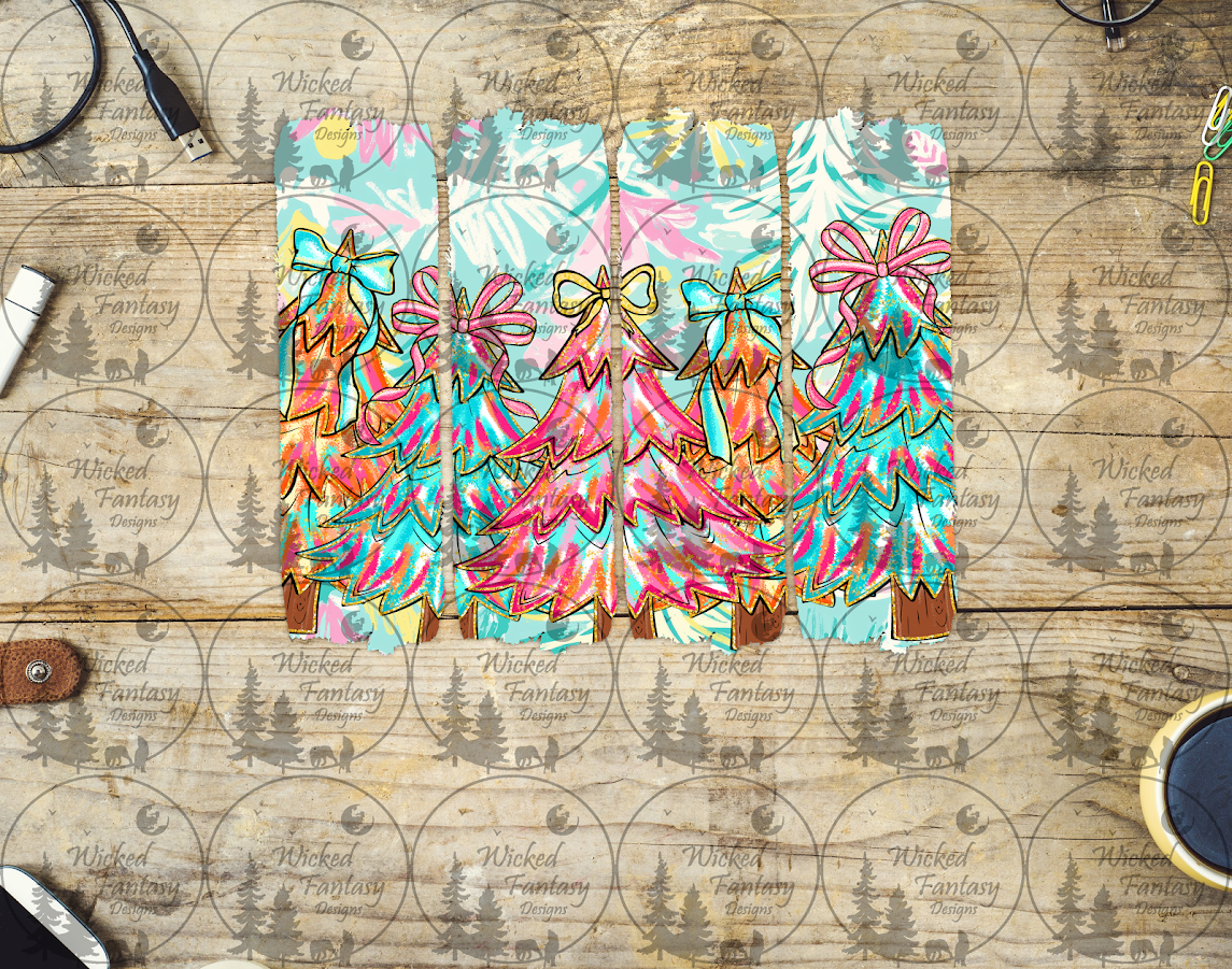 UVDTF Mint and Pink Christmas Trees Brush Strokes