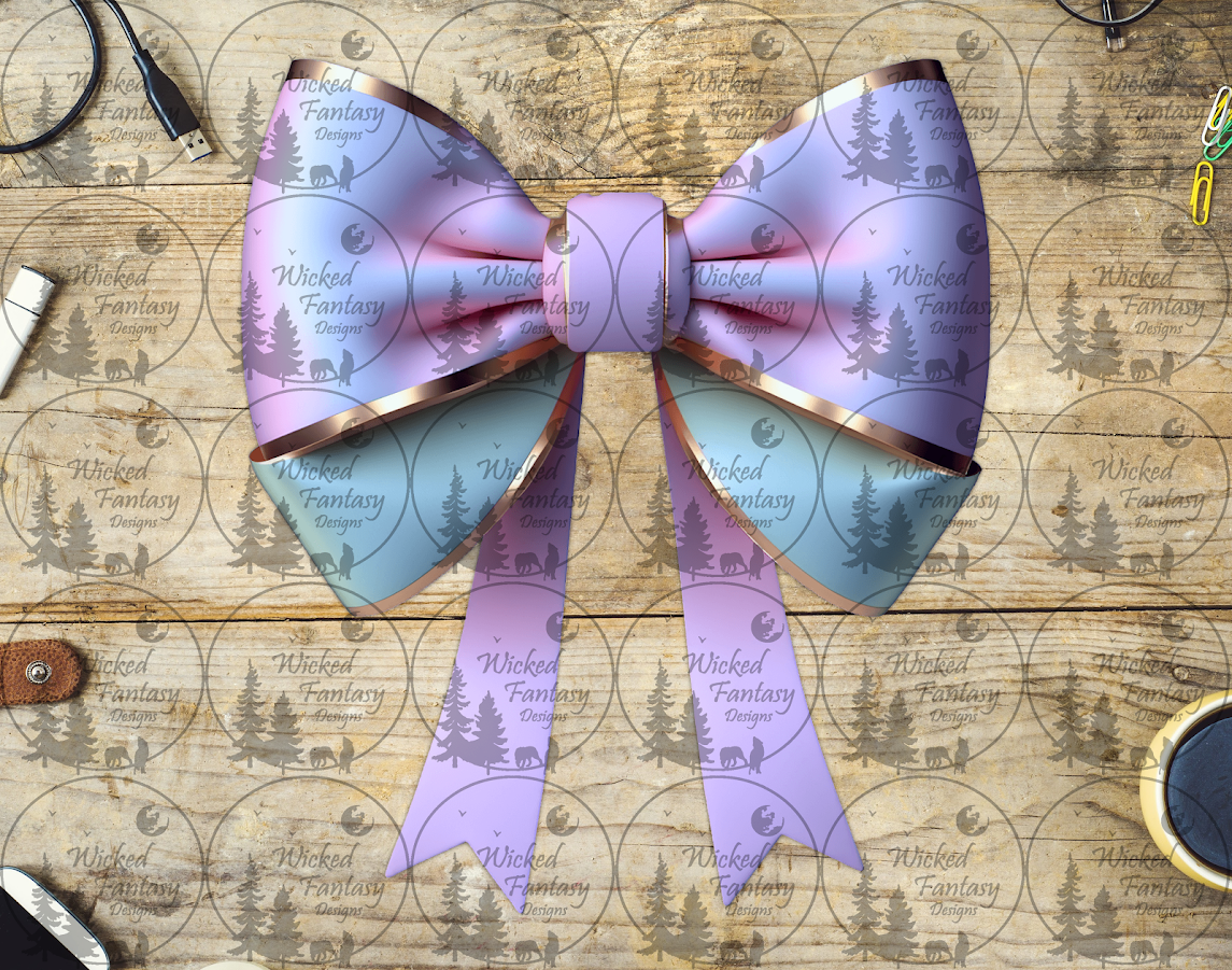 UVDTF Lavender and Blue Bow with Golden Edges