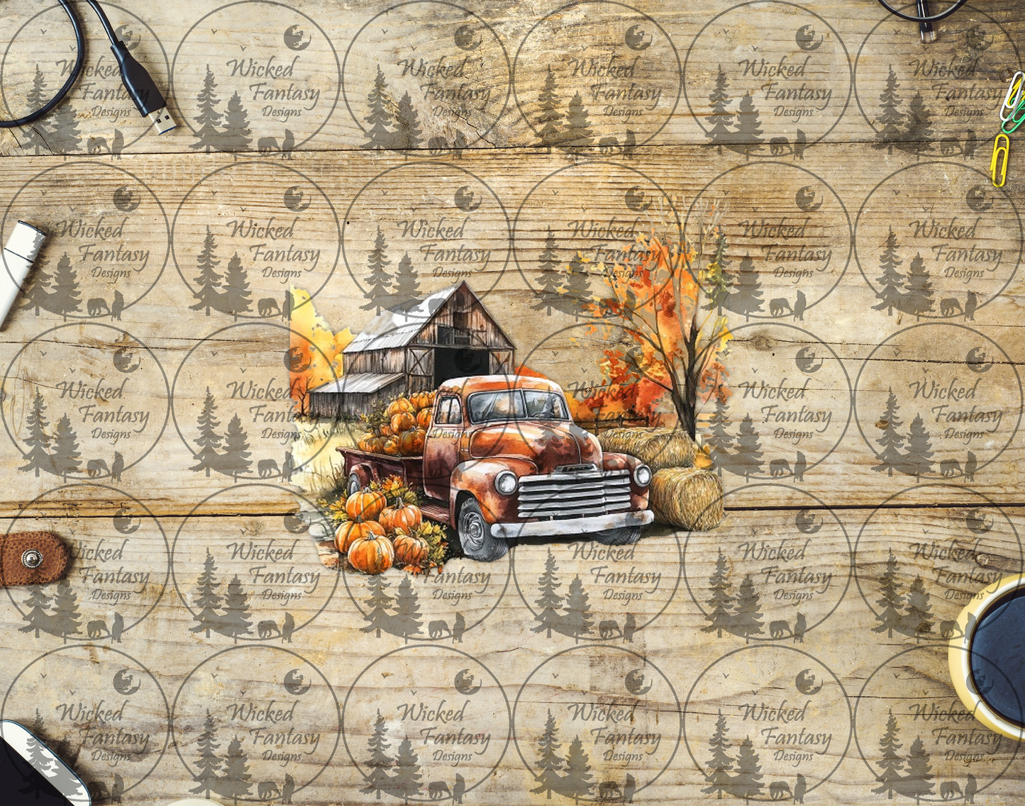 UVDTF Old Vintage Truck with Pumpkins on Farm