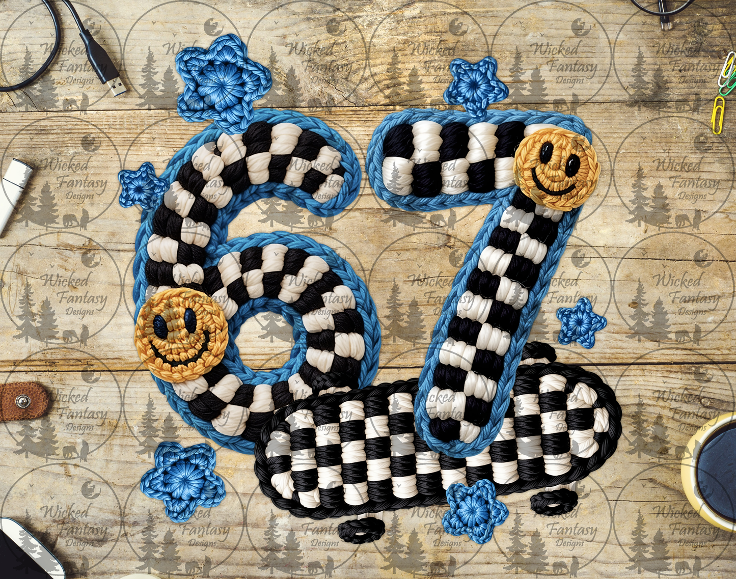 UVDTF Faux Crochet 6 7 Checkered Skateboard