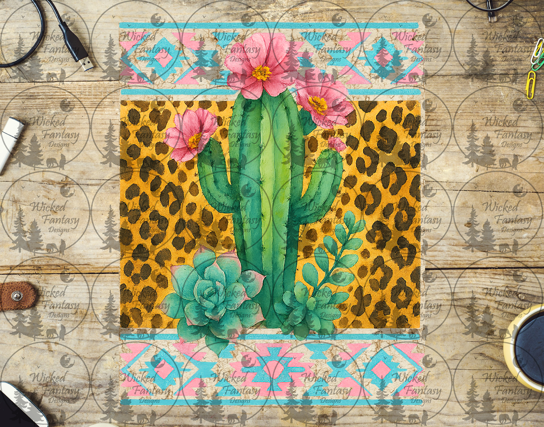 UVDTF Pastel Aztec Cactus with Leopard Print