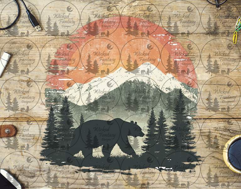 UVDTF Bear Silhouette and Mountain