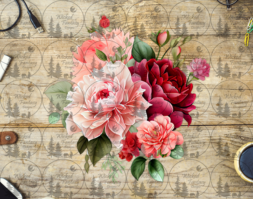 UVDTF Pink Peony Floral Arrangement